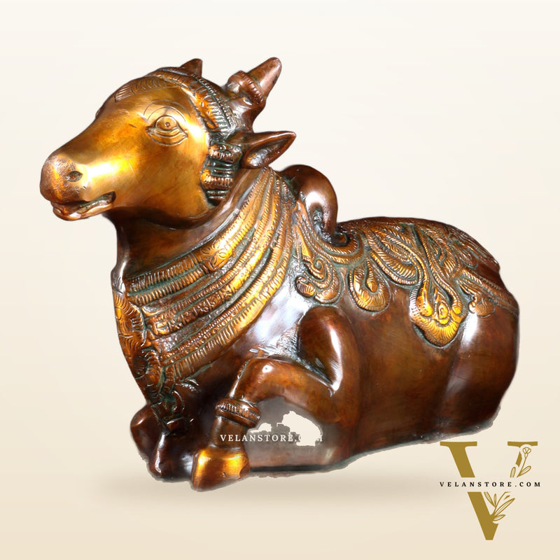 Pure Brass Vintage Nandi Statue – double Chola Finish 12.6 inch