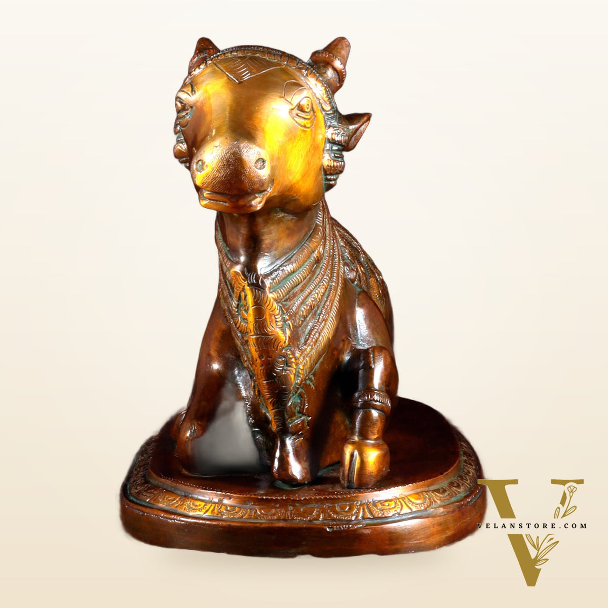 Pure Brass Vintage Nandi Statue – double Chola Finish 12.6 inch