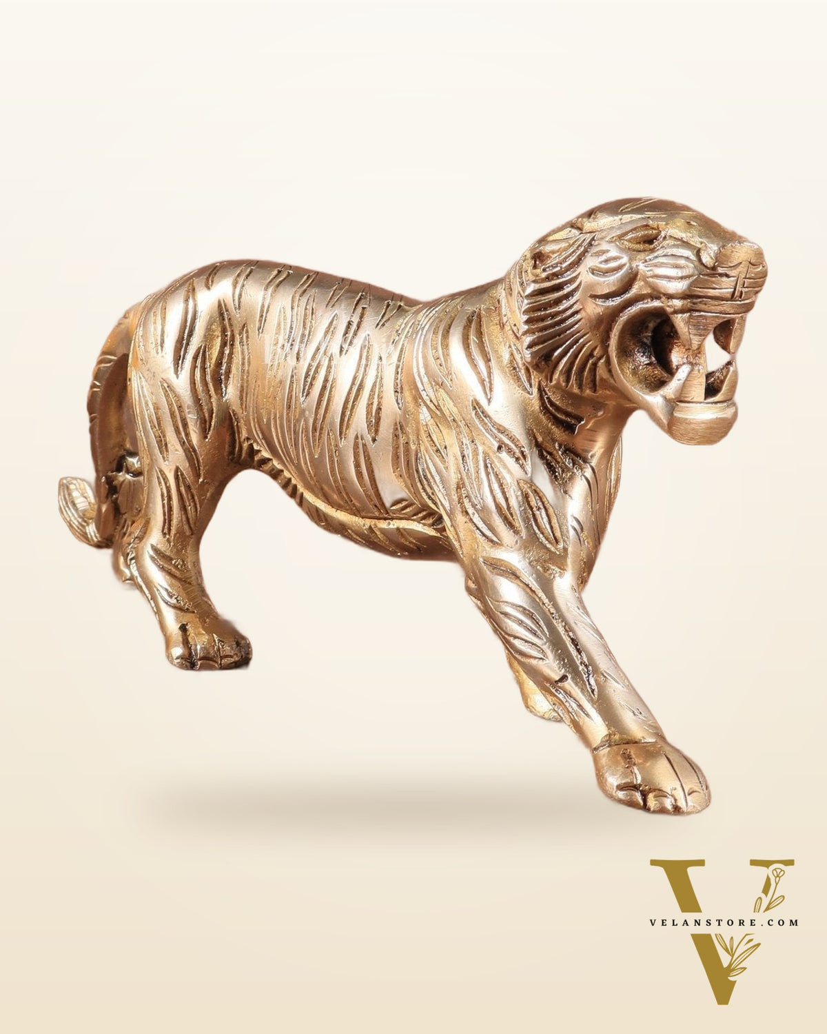 Pure Brass Vintage Tiger Table Accent Showpiece – Vastu Feng Shui Approved | 9.5" Wide