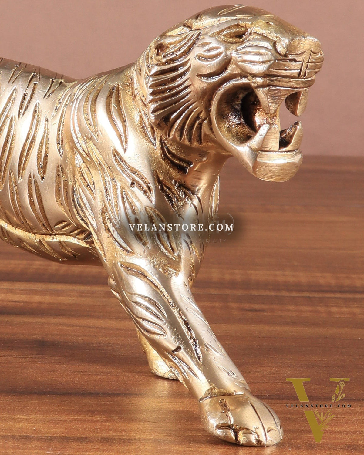 Pure Brass Vintage Tiger Table Accent Showpiece – Vastu Feng Shui Approved | 9.5" Wide