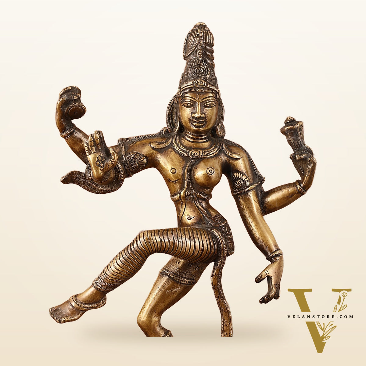 Pure Brass Vintage Tone Dancing Ardhanarishwara Idol - 15"