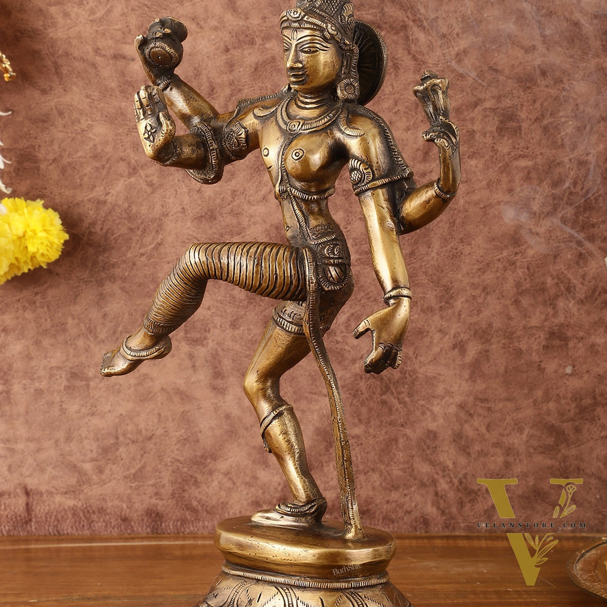 Pure Brass Vintage Tone Dancing Ardhanarishwara Idol - 15"