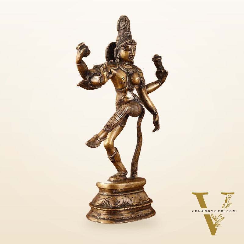 Pure Brass Vintage Tone Dancing Ardhanarishwara Idol - 15"