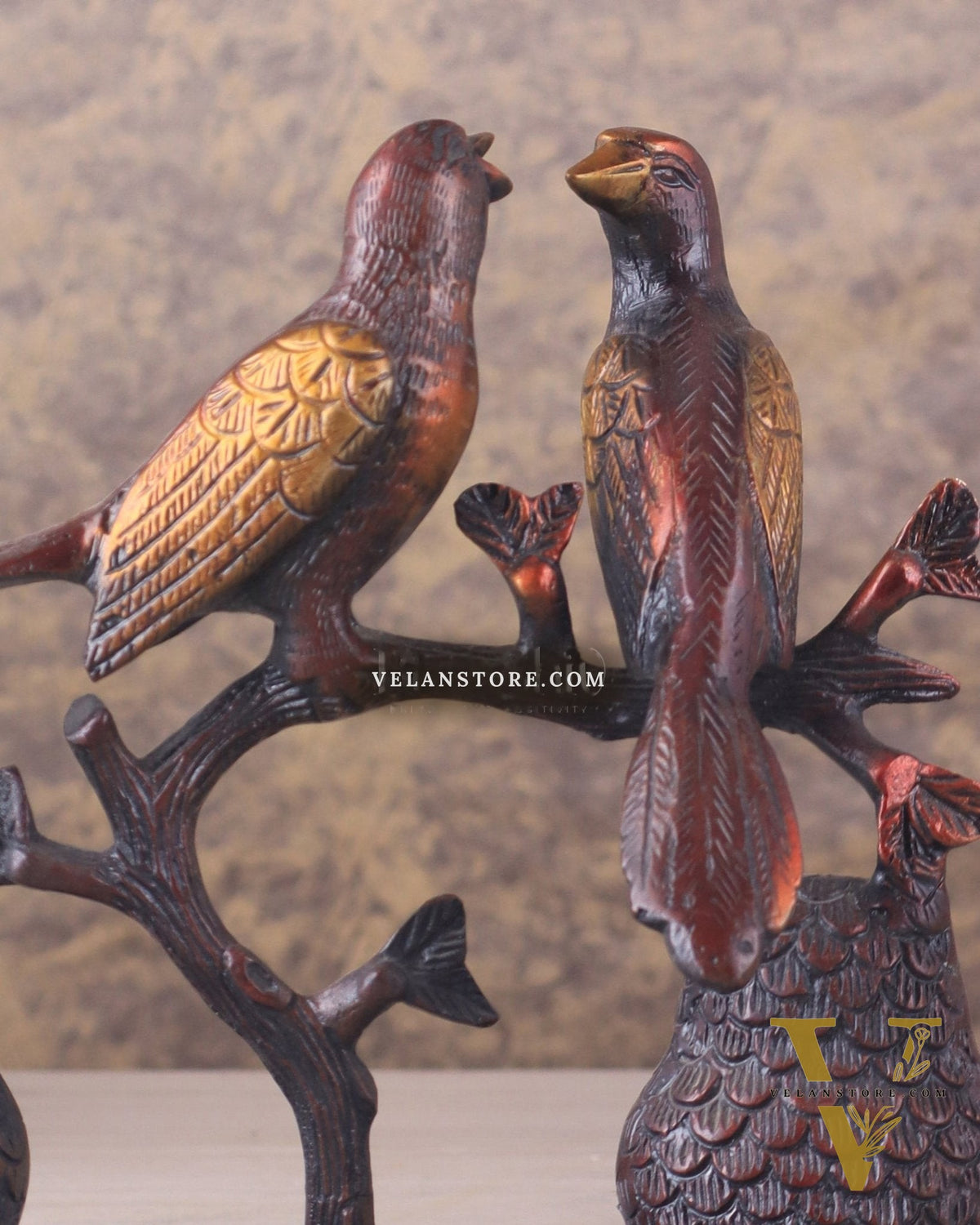Pure Brass Vintage Tone Pair of Owls with Pair of Pigeons – Vastu Approved Showpiece 8.5"