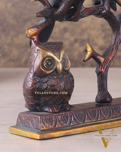 Pure Brass Vintage Tone Pair of Owls with Pair of Pigeons – Vastu Approved Showpiece 8.5"