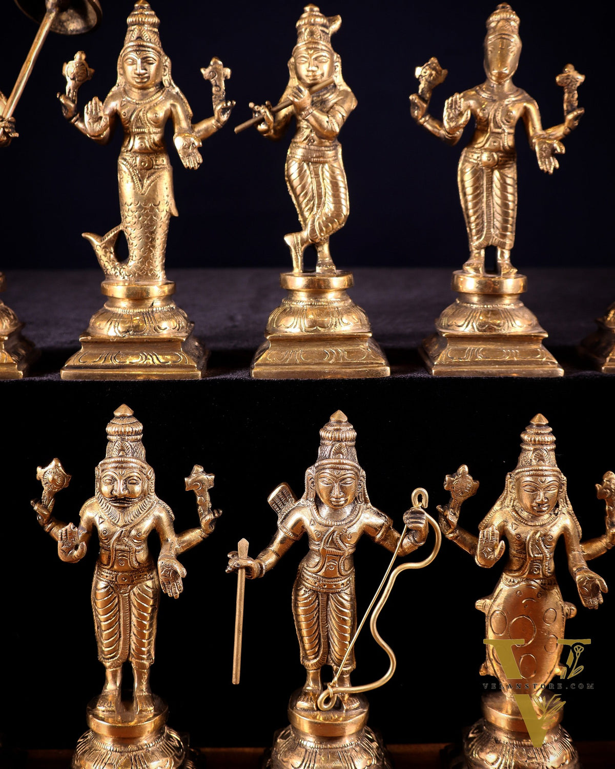 Pure Brass Vishnu Dashavatar Idol Set – Traditional, 6" Matte tone
