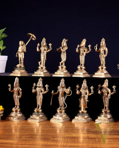 Pure Brass Vishnu Dashavatar Idol Set – Traditional, 6" Matte tone