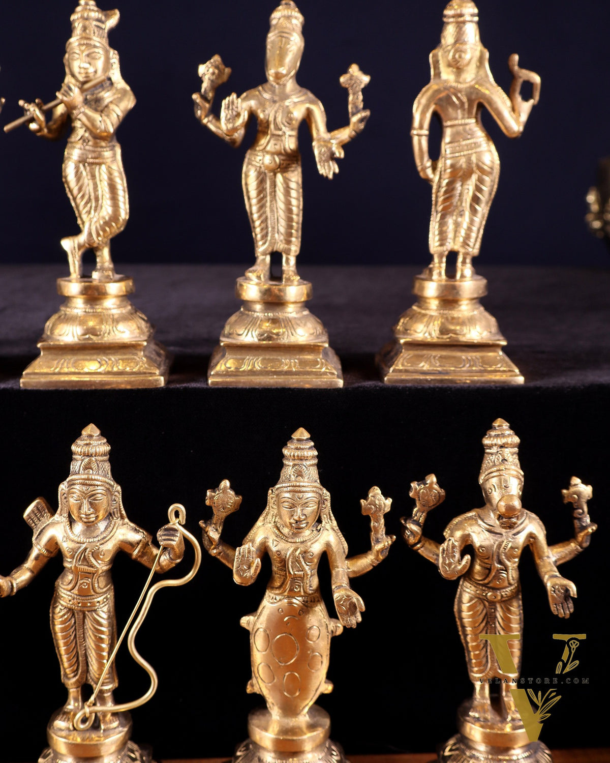 Pure Brass Vishnu Dashavatar Idol Set – Traditional, 6" Matte tone