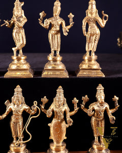 Pure Brass Vishnu Dashavatar Idol Set – Traditional, 6" Matte tone
