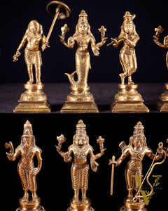 Pure Brass Vishnu Dashavatar Idol Set – Traditional, 6" Matte tone