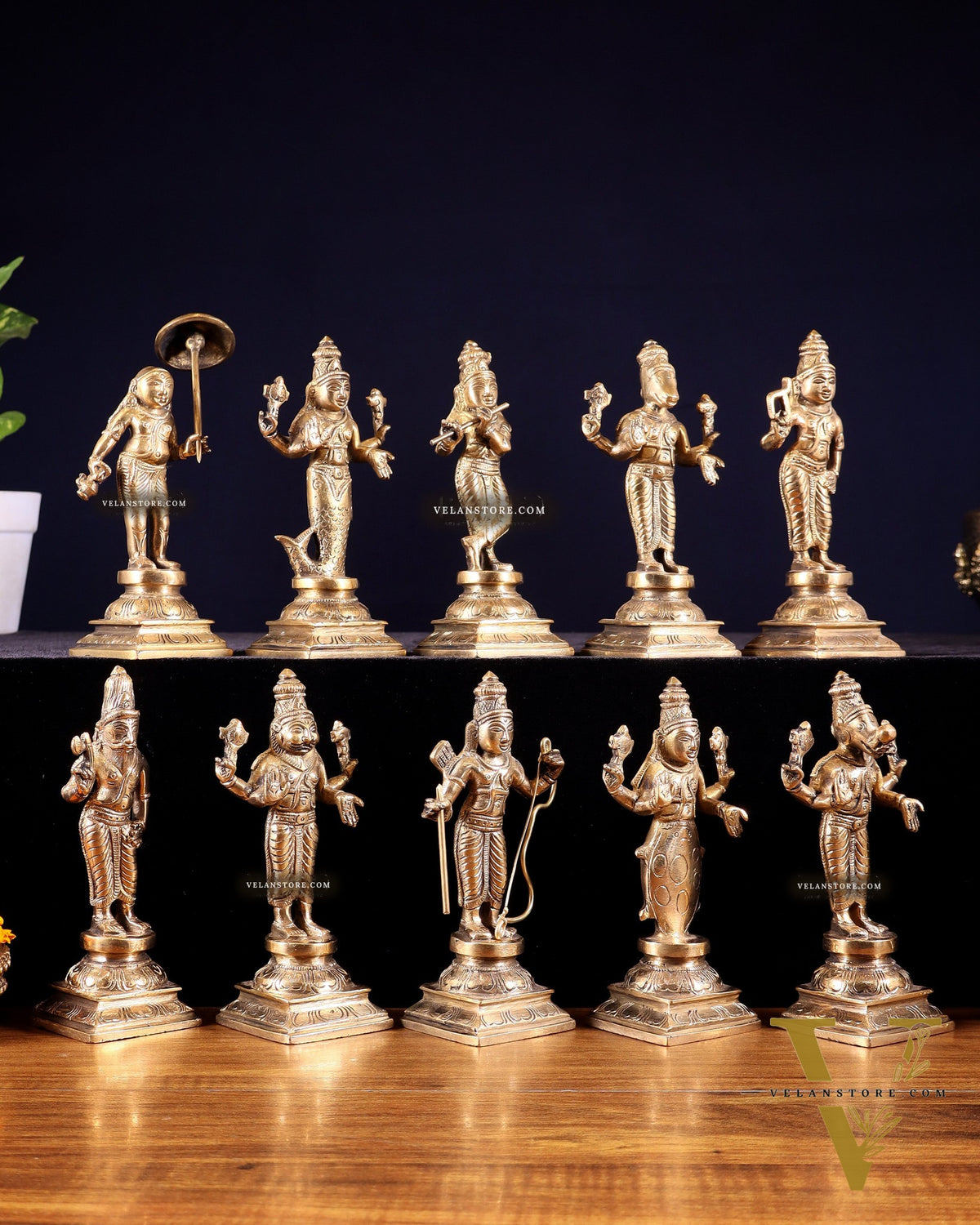 Pure Brass Vishnu Dashavatar Idol Set – Traditional, 6" Matte tone