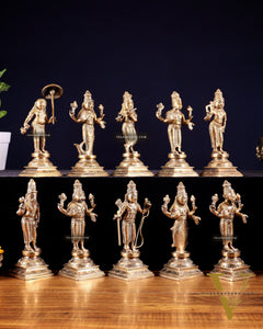 Pure Brass Vishnu Dashavatar Idol Set – Traditional, 6" Matte tone