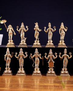 Pure Brass Vishnu Dashavatar Idol Set – Traditional, 6" Matte tone