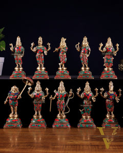 Pure Brass Vishnu Dashavatar Idol Set – Traditional, 6" stonework