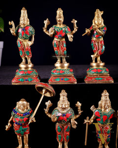 Pure Brass Vishnu Dashavatar Idol Set – Traditional, 6" stonework