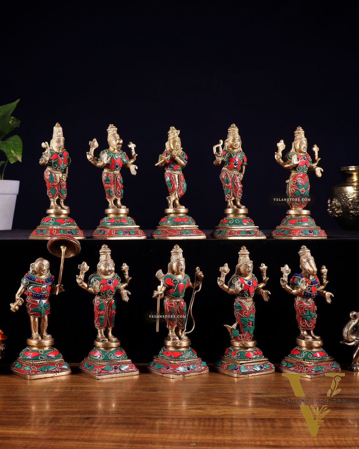 Pure Brass Vishnu Dashavatar Idol Set – Traditional, 6" stonework
