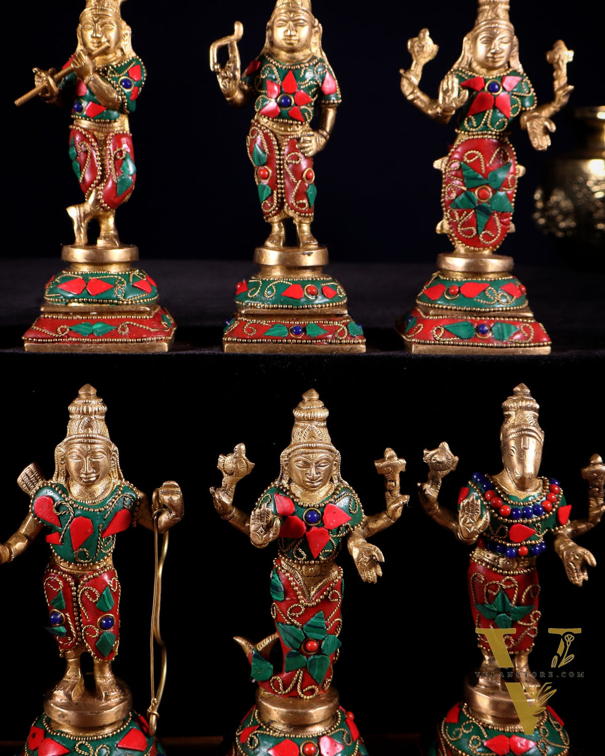 Pure Brass Vishnu Dashavatar Idol Set – Traditional, 6" stonework
