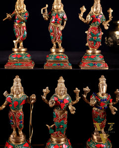 Pure Brass Vishnu Dashavatar Idol Set – Traditional, 6" stonework
