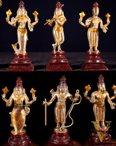 Pure Brass Vishnu Dashavatar Idol Set – Traditional, 6" three tone