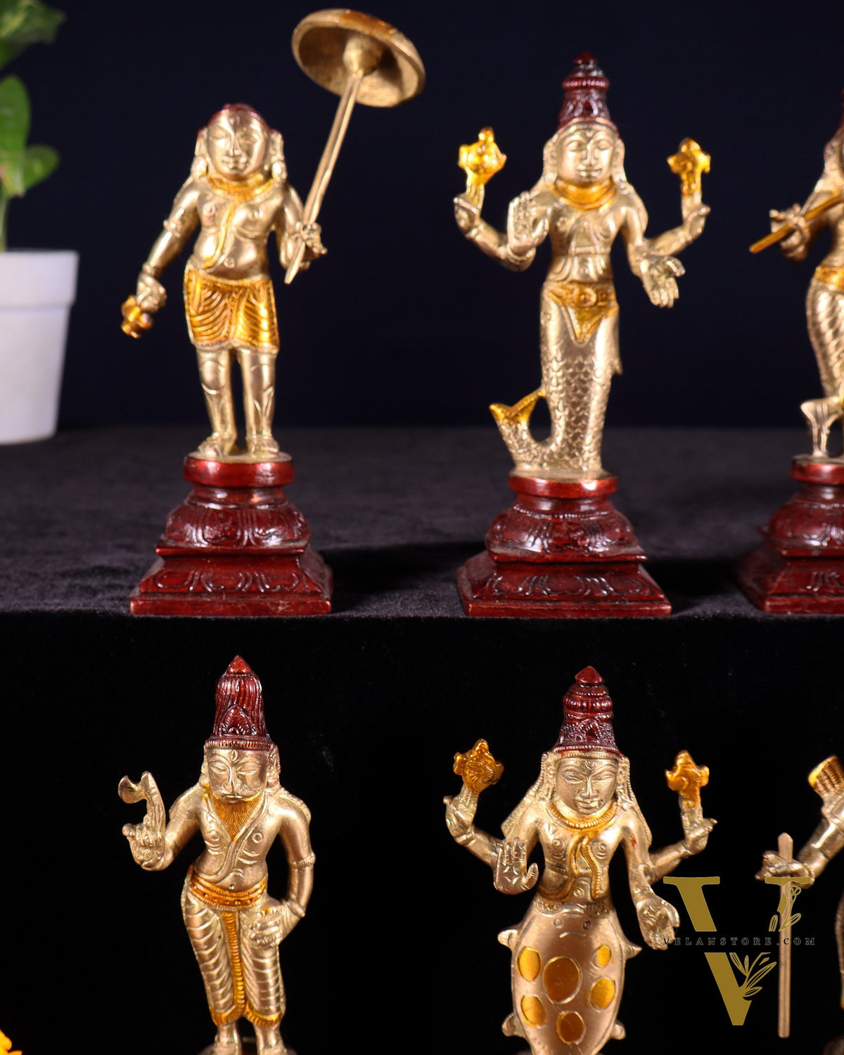 Pure Brass Vishnu Dashavatar Idol Set – Traditional, 6" three tone