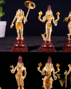 Pure Brass Vishnu Dashavatar Idol Set – Traditional, 6" three tone
