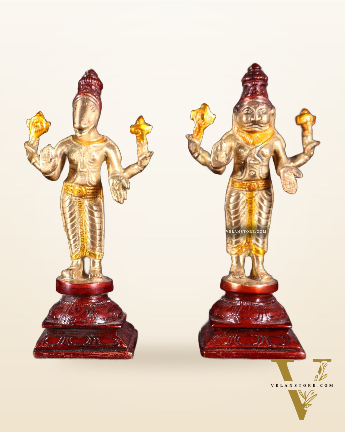 Pure Brass Vishnu Dashavatar Idol Set – Traditional, 6" three tone