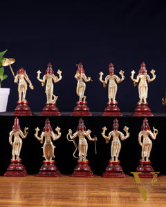 Pure Brass Vishnu Dashavatar Idol Set – Traditional, 6" three tone