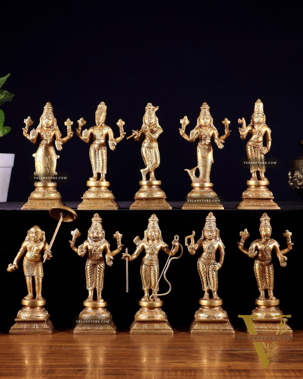 Pure Brass Vishnu Dashavatar Idol Set – Traditional, 6"