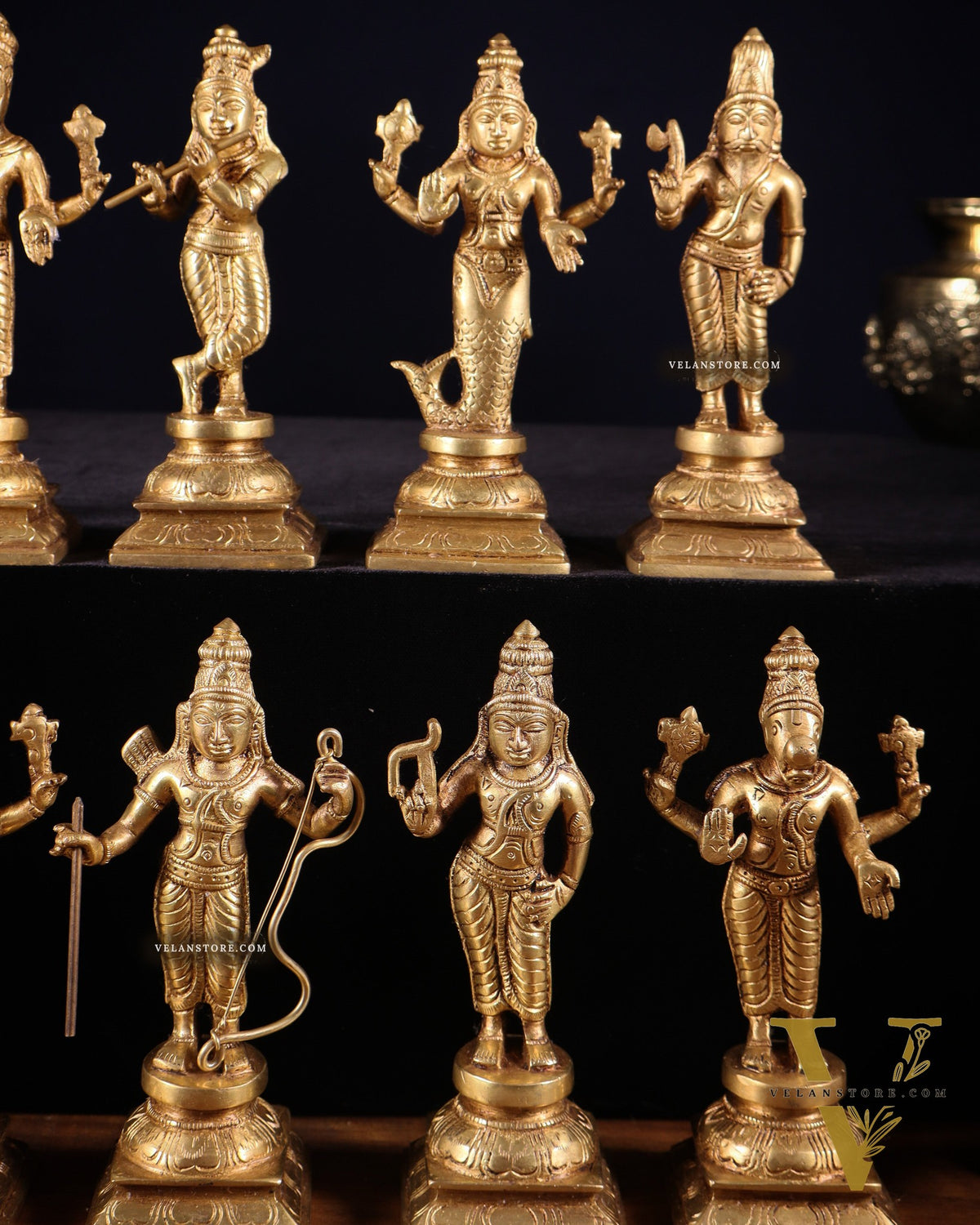 Pure Brass Vishnu Dashavatar Idol Set – Traditional, 6"