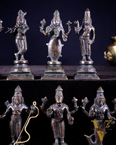 Pure Brass Vishnu Dashavatar Idol Set – Traditional, 6" vintage bronze tone