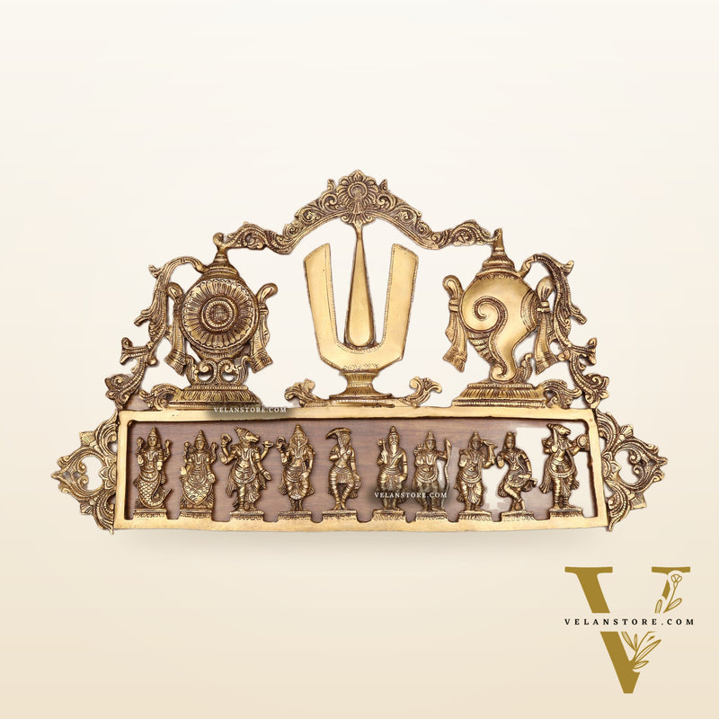 Pure Brass Vishnu Dashavatar Wall Panel with Shankh Chakra Design 24 inch