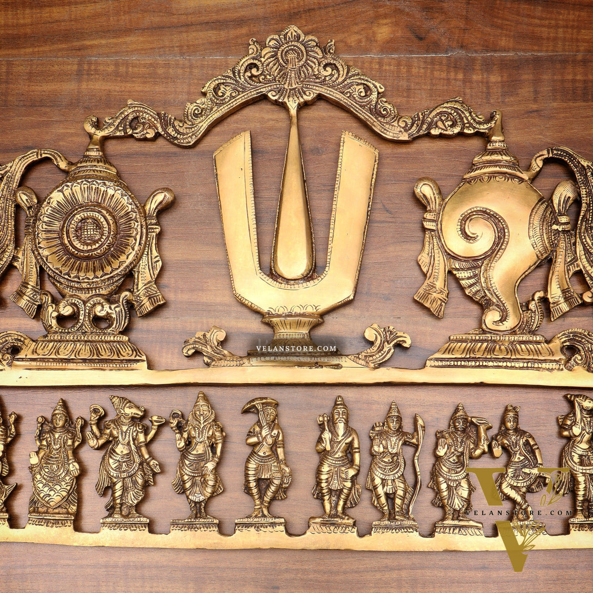 Pure Brass Vishnu Dashavatar Wall Panel with Shankh Chakra Design 24 inch