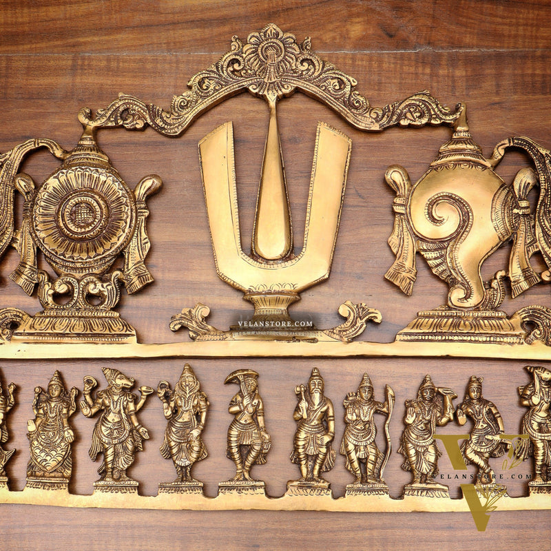 Pure Brass Vishnu Dashavatar Wall Panel with Shankh Chakra Design 24 inch