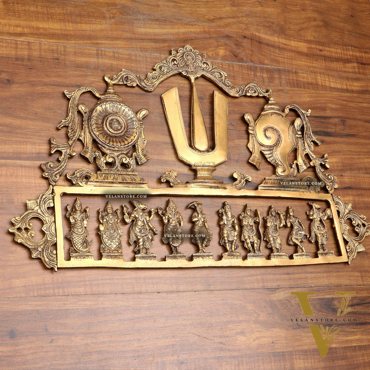 Pure Brass Vishnu Dashavatar Wall Panel with Shankh Chakra Design 24 inch