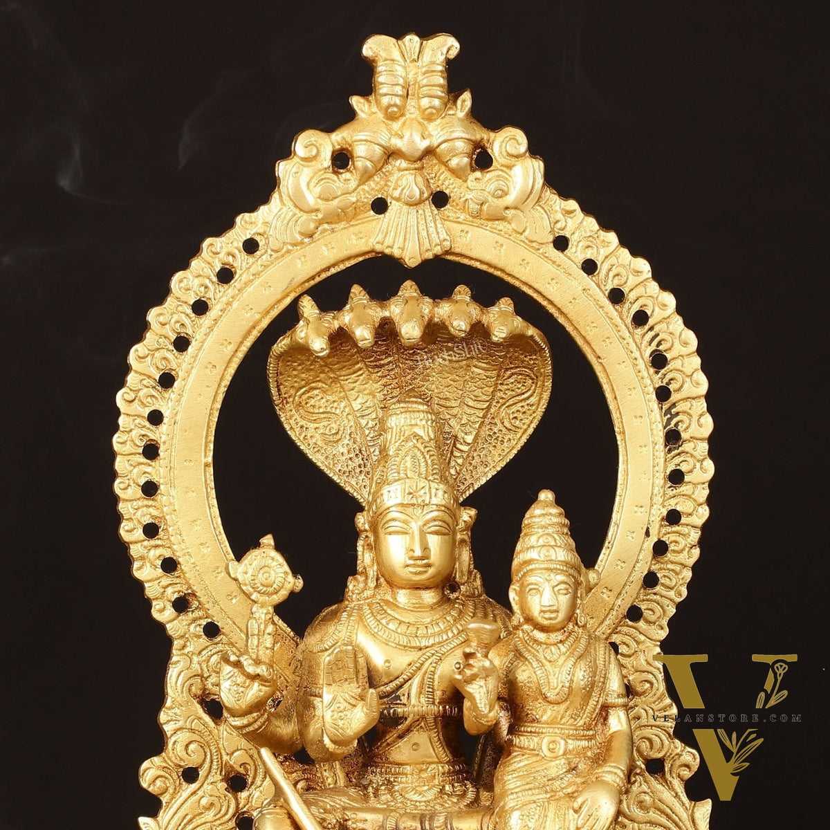 Pure Brass Vishnu Lakshmi Idol Seated on a throne with Sheshanaaga - 10" Divine Sculpture