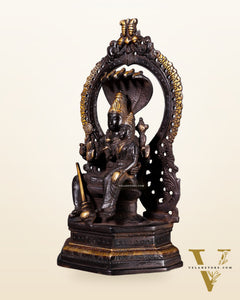 Pure Brass Vishnu Lakshmi Idol Seated with Sheshanaaga - 10" Divine Black and gold