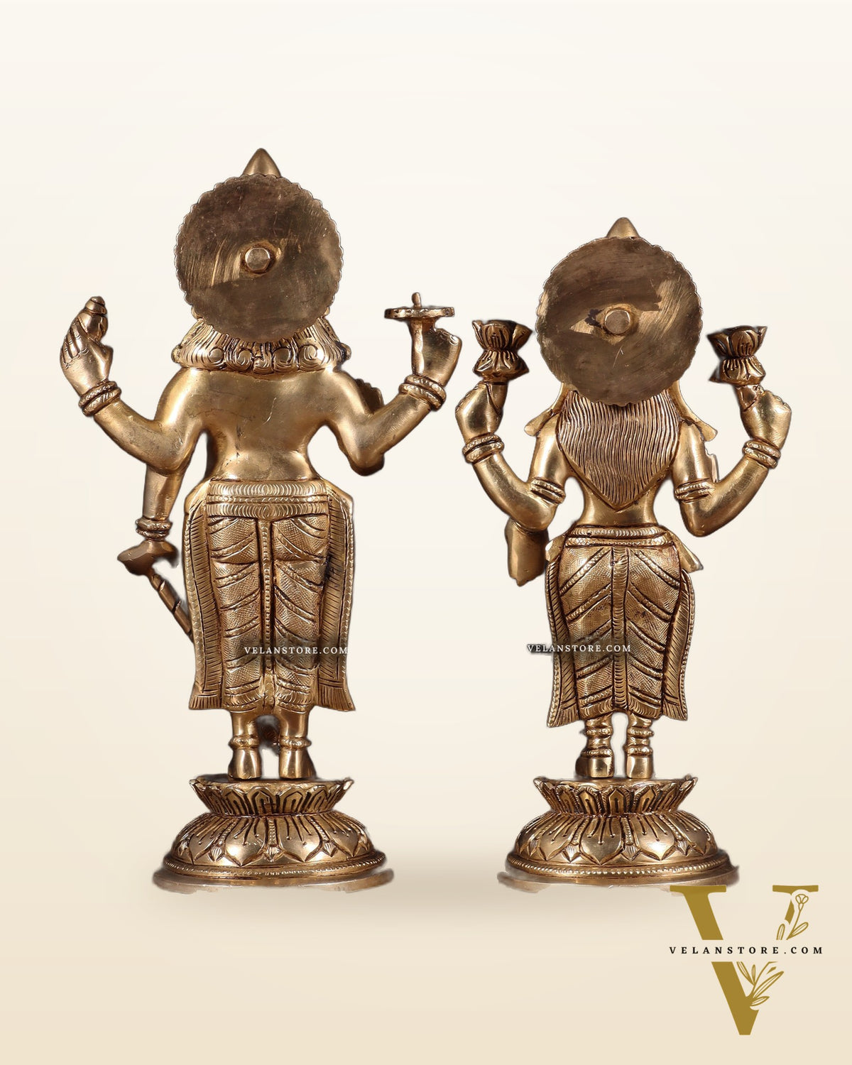 Pure Brass Vishnu Lakshmi Idols Pair – Lakshmi Narayan Murti Set |11"