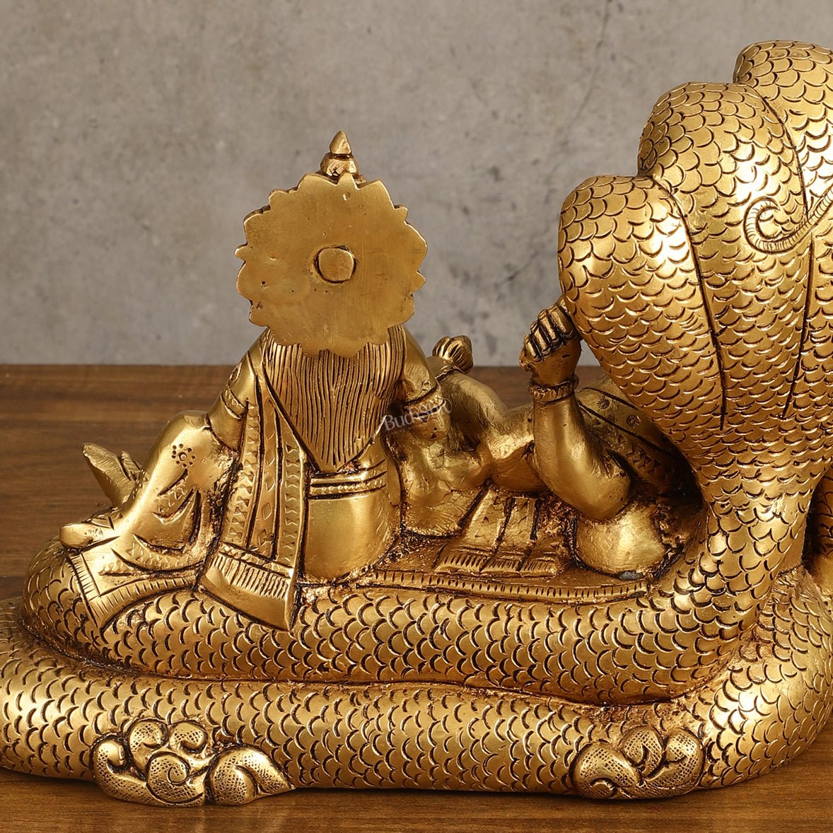 Pure Brass Vishnu Lakshmi Narayan Resting on Sheshanaaga Idol - 7 Inch