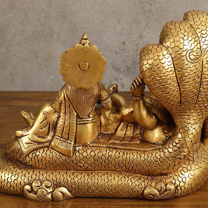 Pure Brass Vishnu Lakshmi Narayan Resting on Sheshanaaga Idol - 7 Inch