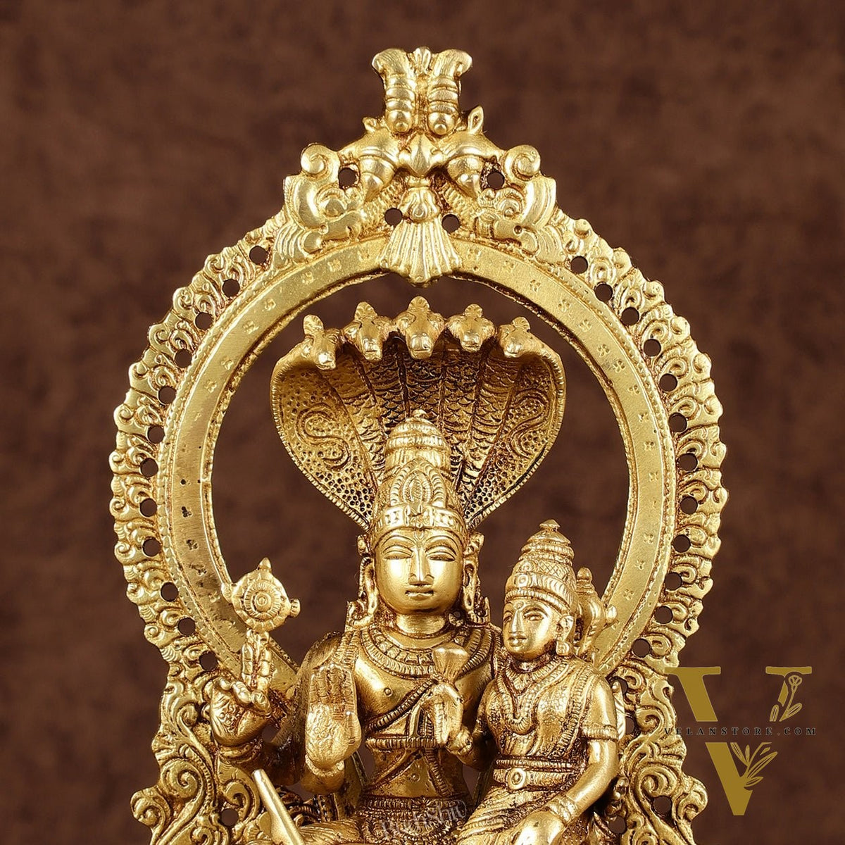 Pure Brass Vishnu Lakshmi Seated on Sheshanaaga Idol 10 inch