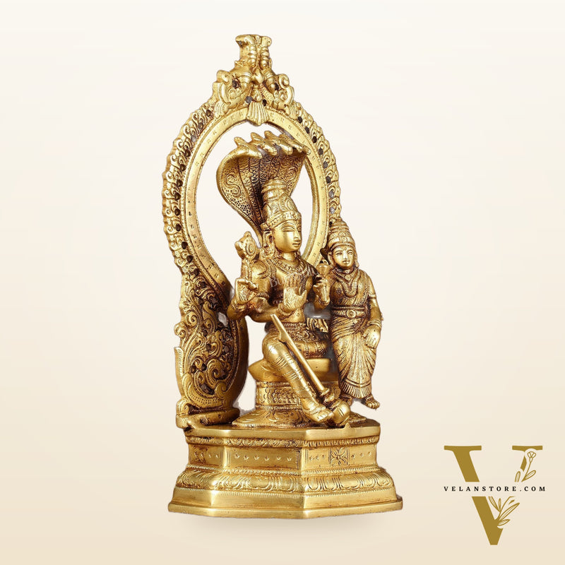 Pure Brass Vishnu Lakshmi Seated on Sheshanaaga Idol 10 inch