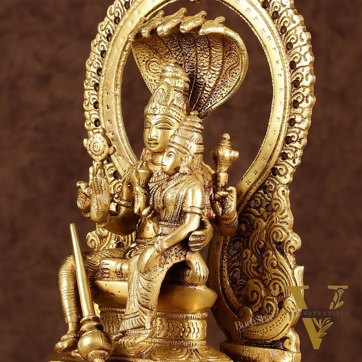 Pure Brass Vishnu Lakshmi Seated on Sheshanaaga Idol 10 inch