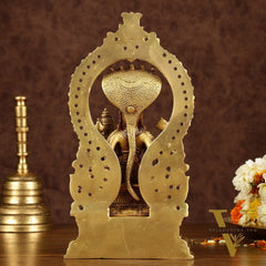Pure Brass Vishnu Lakshmi Seated on Sheshanaaga Idol 10 inch