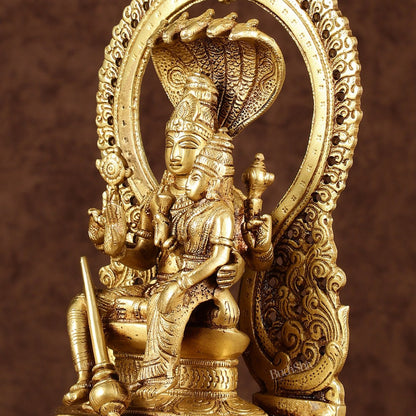 Pure Brass Vishnu Lakshmi Seated on Sheshanaaga Idol 10 inch