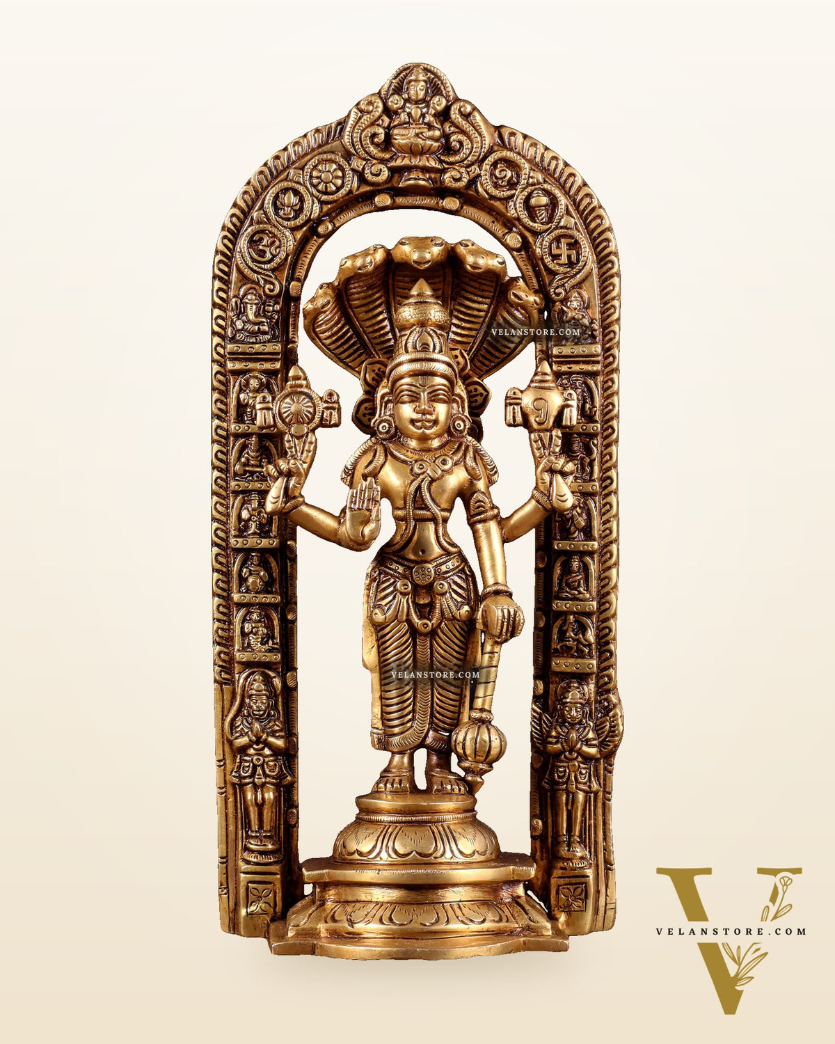 Pure Brass Vishnu with Sheshanaag & Prabhavali Arch 12 inch
