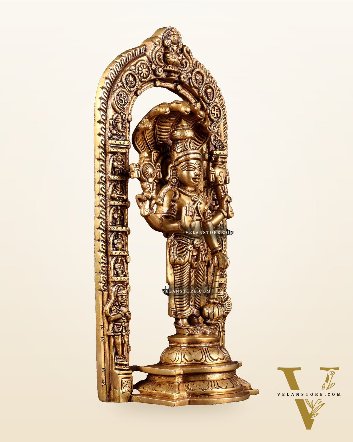 Pure Brass Vishnu with Sheshanaag & Prabhavali Arch 12 inch