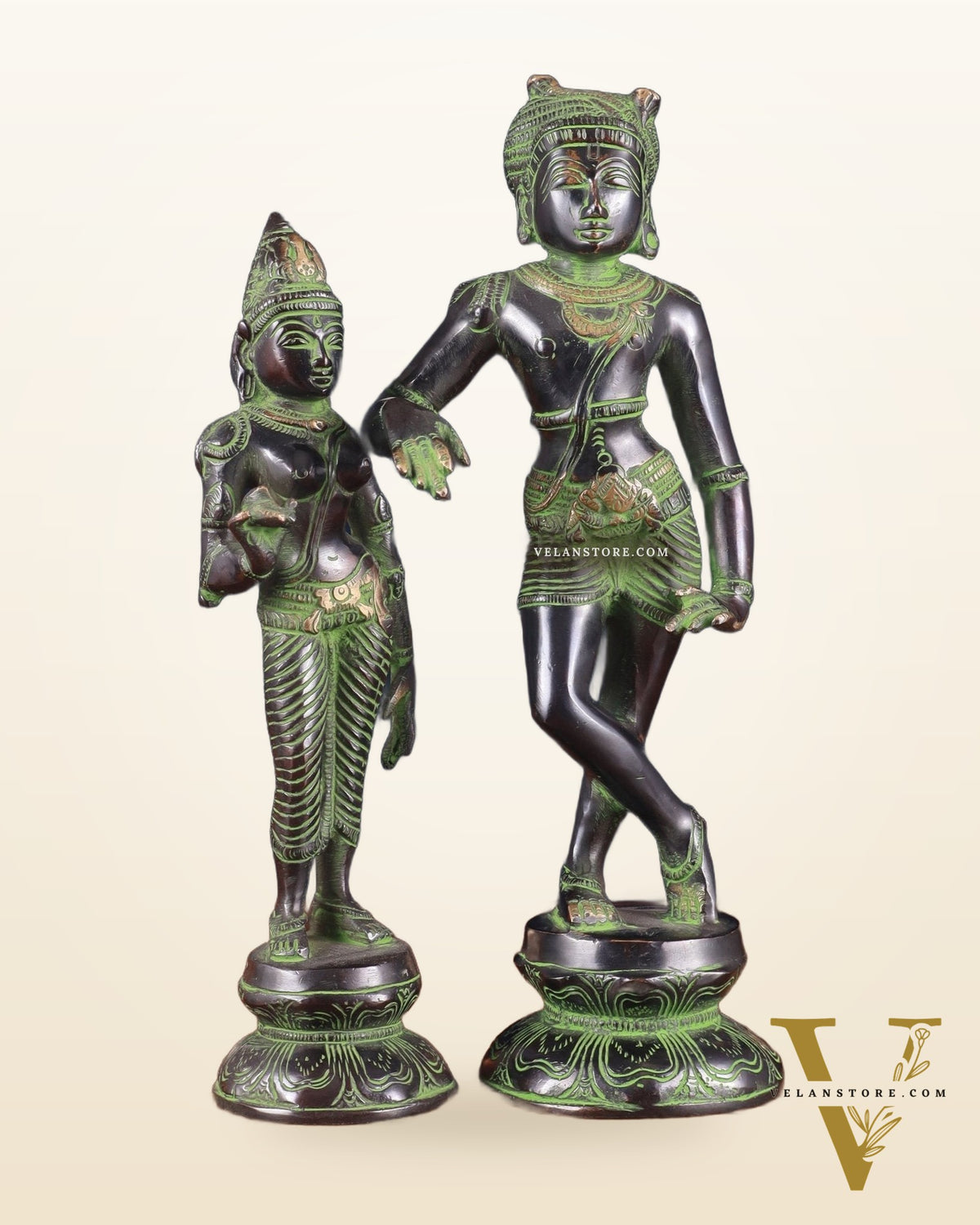 Pure Brass Vrishabhavahanamurti Shiva and Goddess Uma Parvati Statue Pair - black Antique Patina Finish