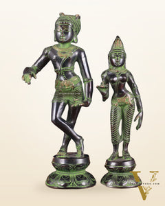 Pure Brass Vrishabhavahanamurti Shiva and Goddess Uma Parvati Statue Pair - black Antique Patina Finish