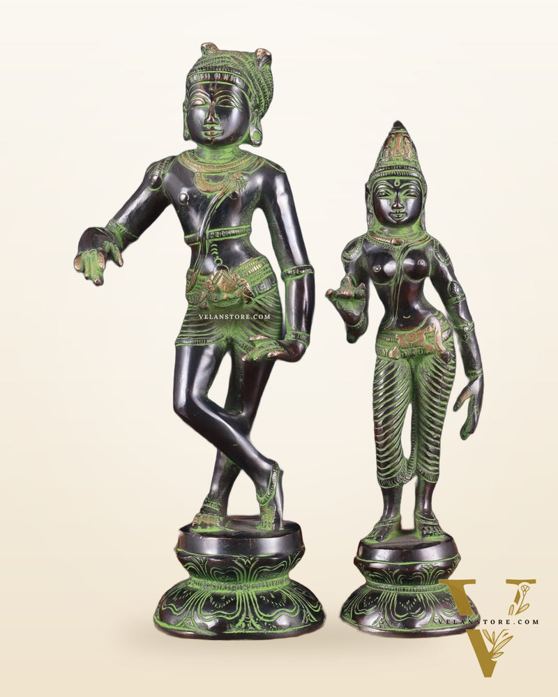 Pure Brass Vrishabhavahanamurti Shiva and Goddess Uma Parvati Statue Pair - black Antique Patina Finish