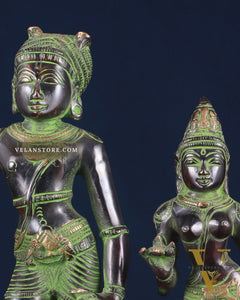 Pure Brass Vrishabhavahanamurti Shiva and Goddess Uma Parvati Statue Pair - black Antique Patina Finish